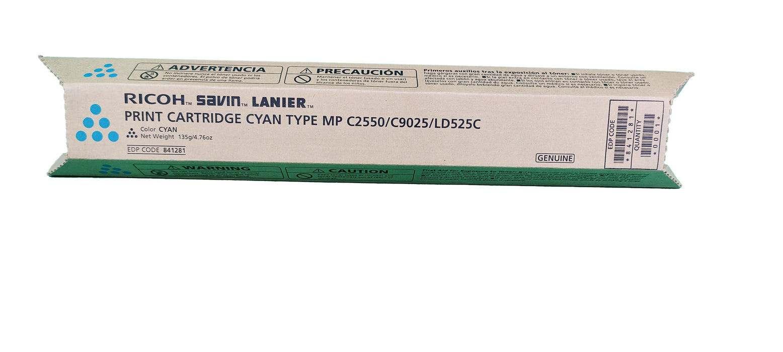 Genuine Ricoh Cyan Toner Cartridge | 841281 | MP C2550/C9025/LD525C