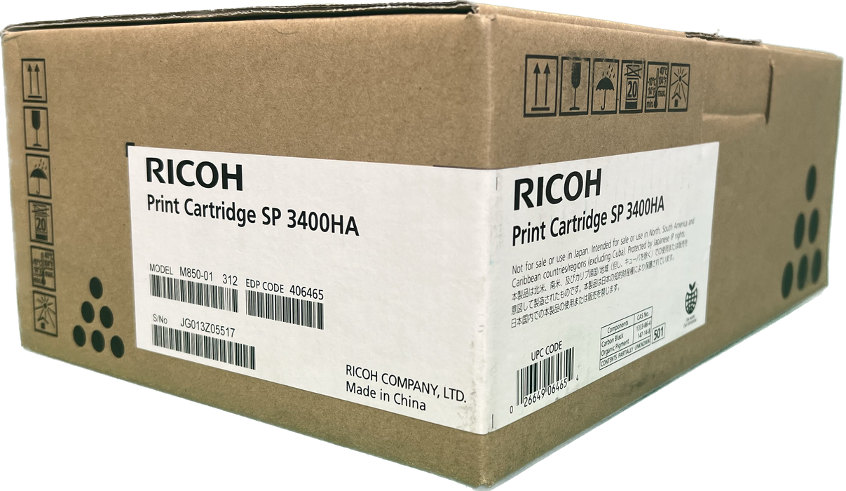 Genuine Ricoh Black Toner Cartridge | 406465 | SP 3400HA