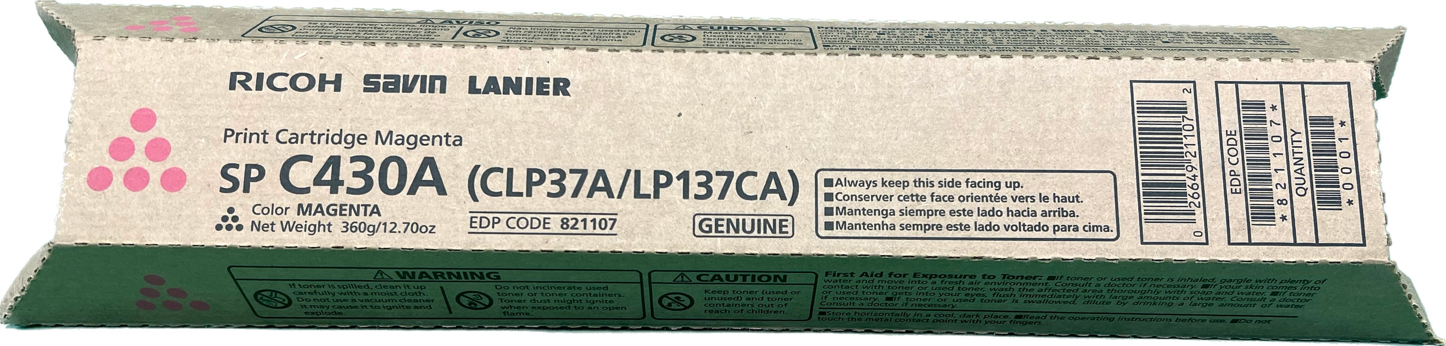 Genuine Ricoh Magenta Toner Cartridge | 821107 | SP C430A (CLP37A/LP137CA)