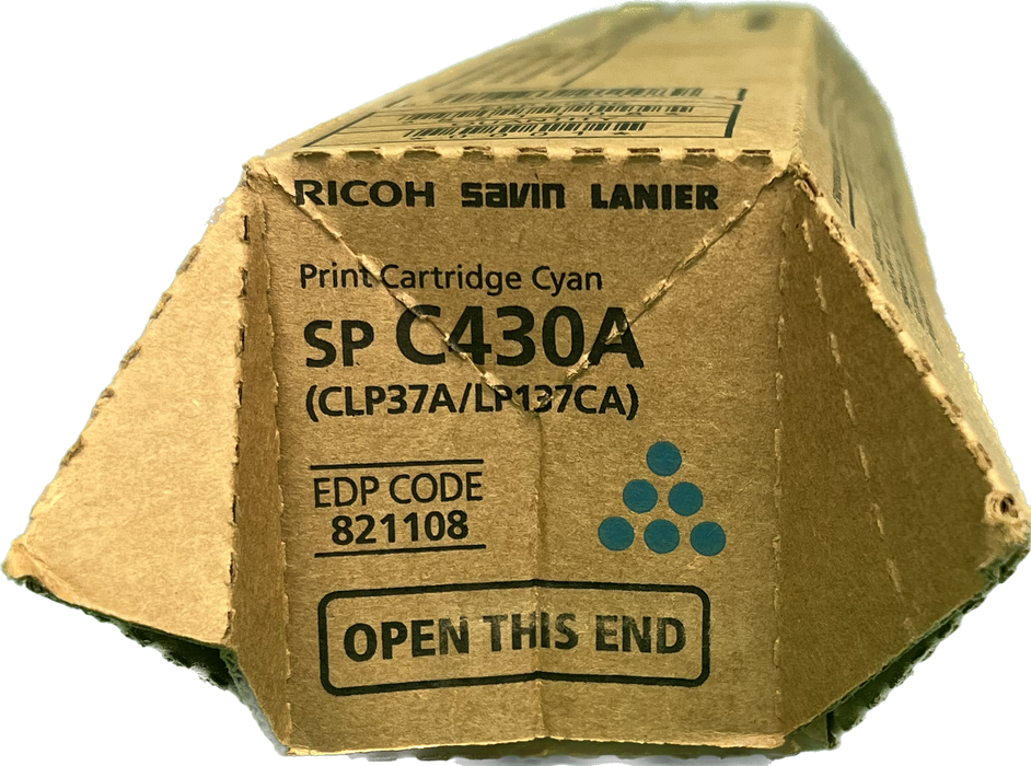 Genuine Ricoh Cyan Toner Cartridge | 821108 | SP C430A (CLP37A/LP137CA)
