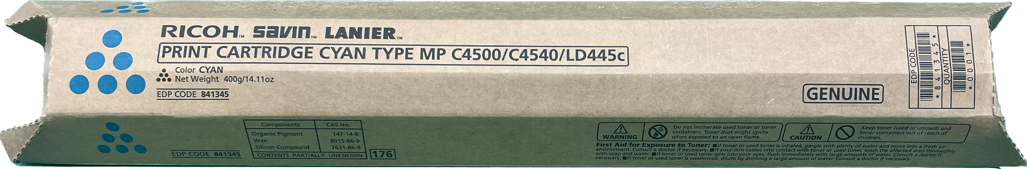Genuine Ricoh Cyan Toner Cartridge | 841345 | MP C4500/C4540/LD445C