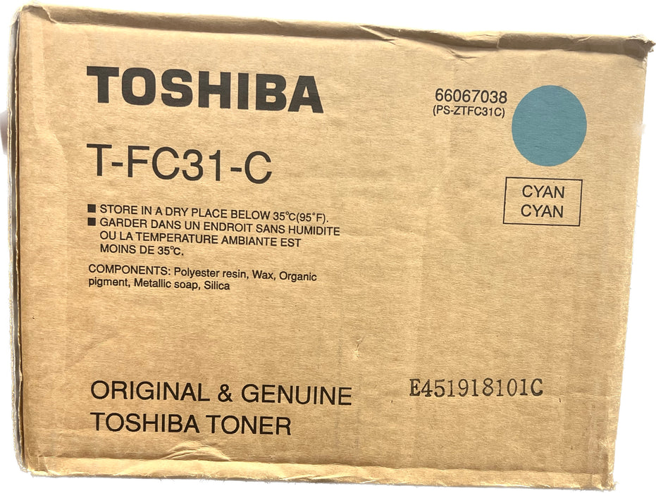 Genuine Toshiba Cyan Toner Cartridge | Contains 4 toner | T-FC31-C